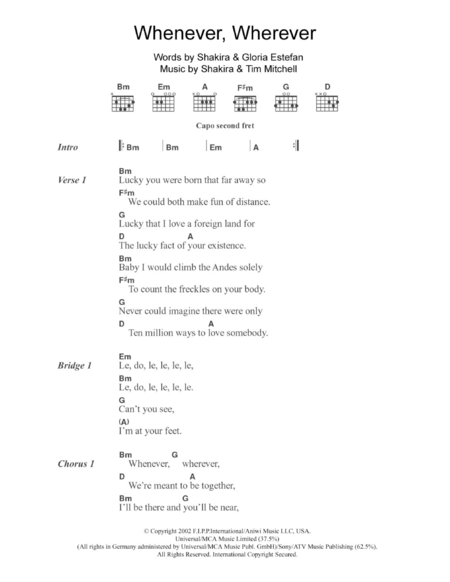 guitar chords shakira