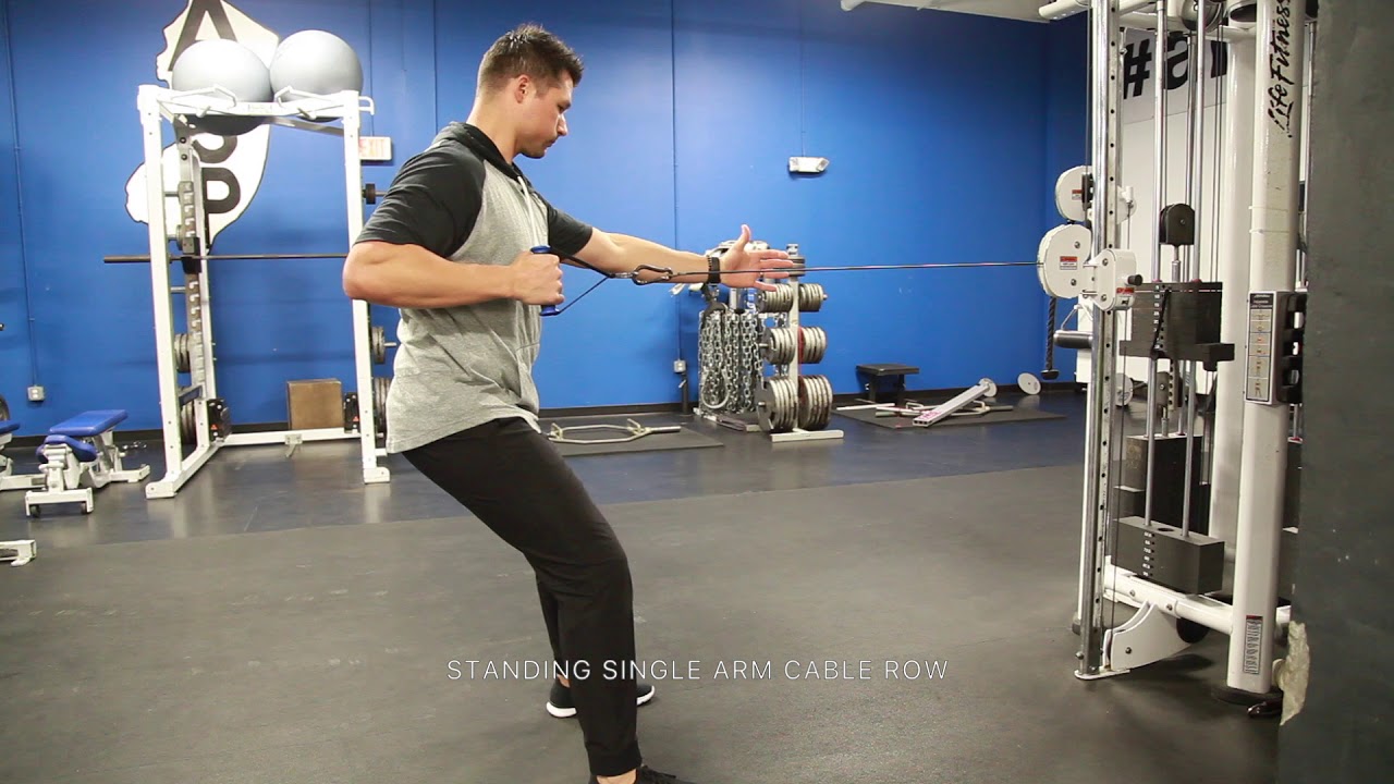 standing single arm cable row