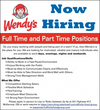 wendys hiring