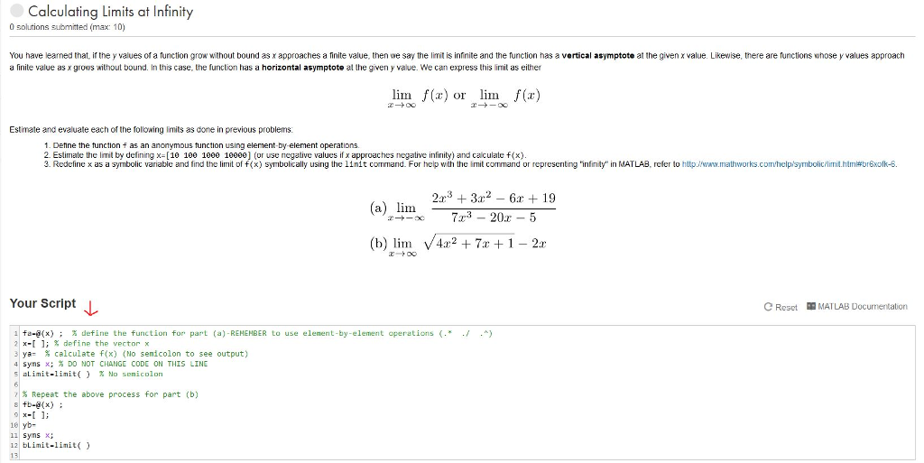 matlab limit infinity