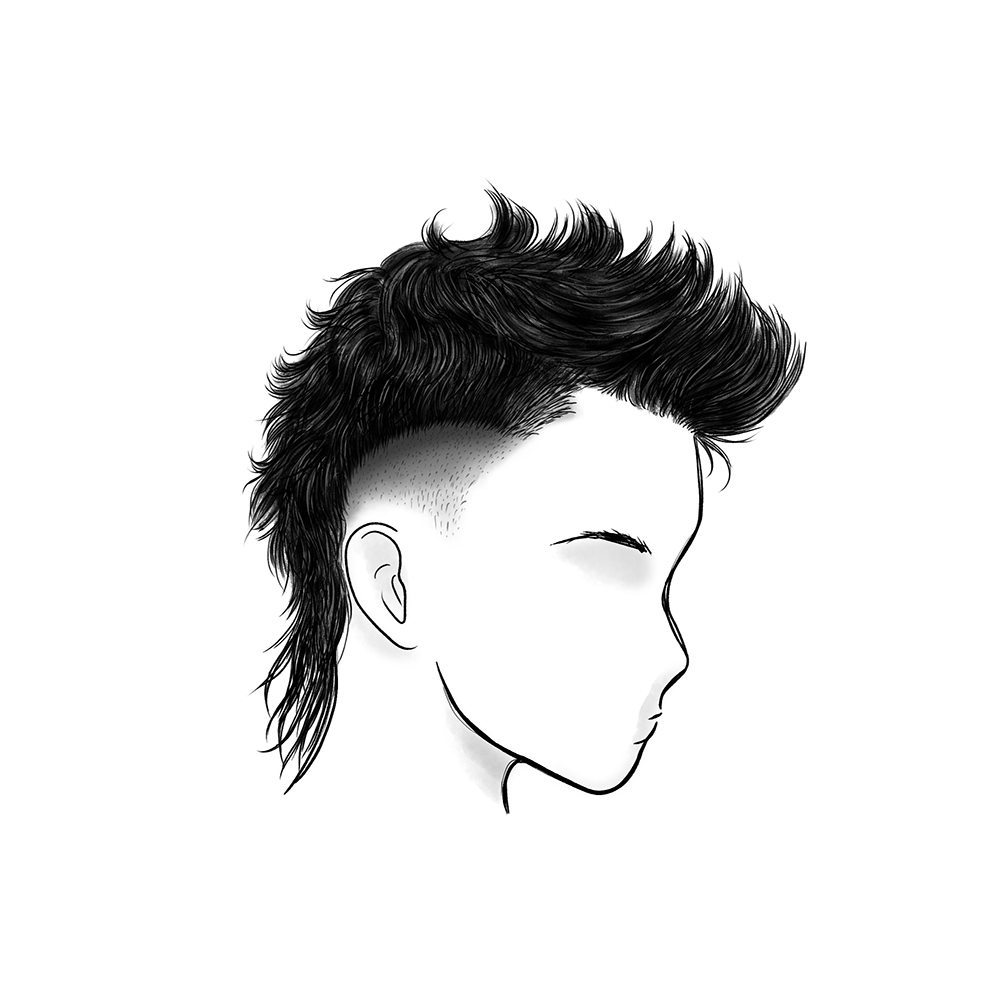 mullet haircut drawing