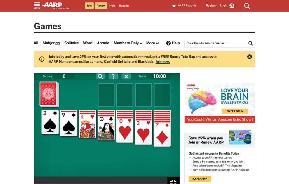 aarp games solitaire classic