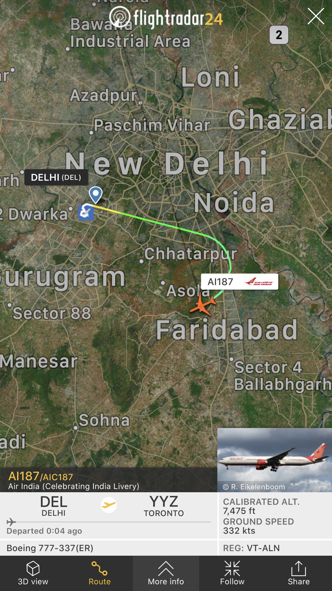 air india delhi to toronto flight status