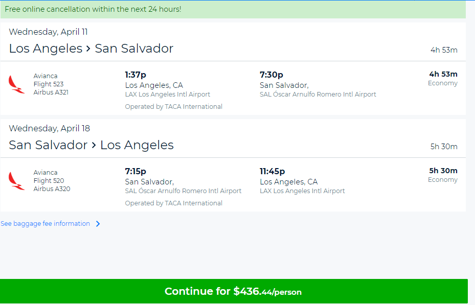 airfare to el salvador