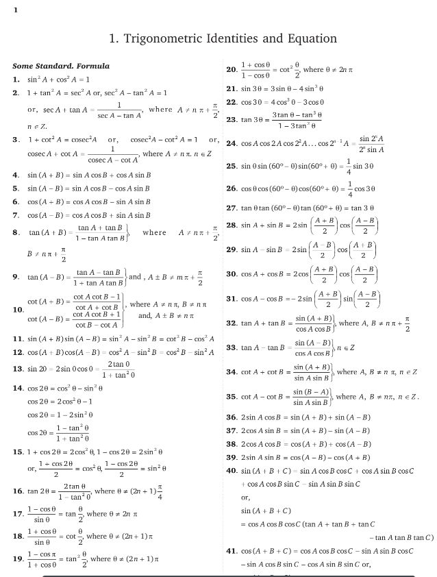 all trigonometric formulas for jee