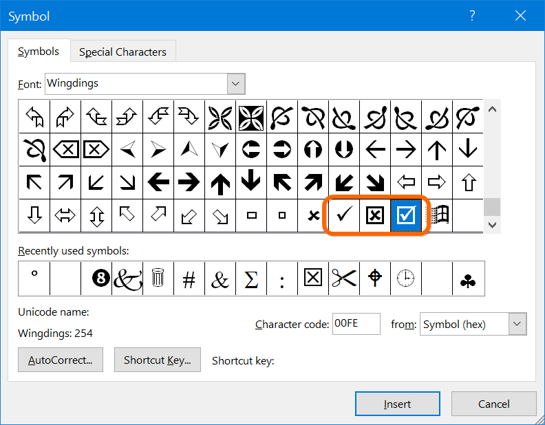 alt code for check symbol