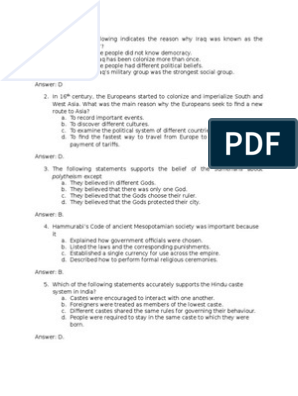 araling panlipunan multiple choice questions