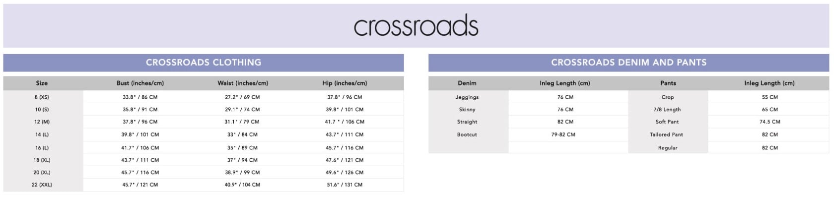 autograph clothing size chart