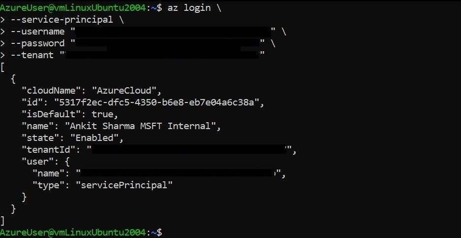 az login with service principal