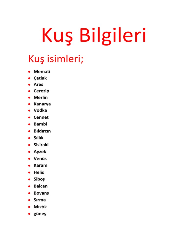 b harfi ile başlayan kuş isimleri