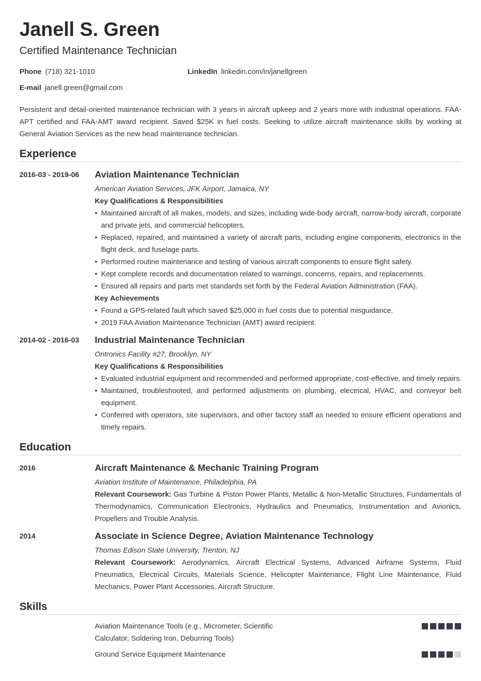 technician goals examples