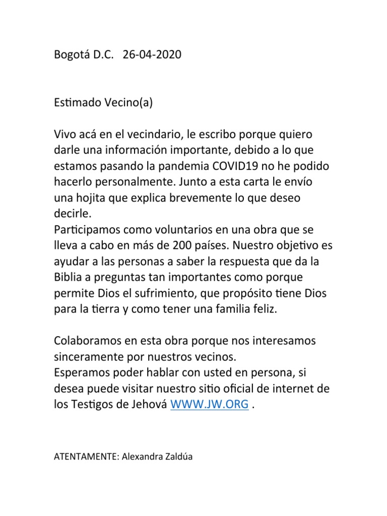 cartas de testigos de jehova