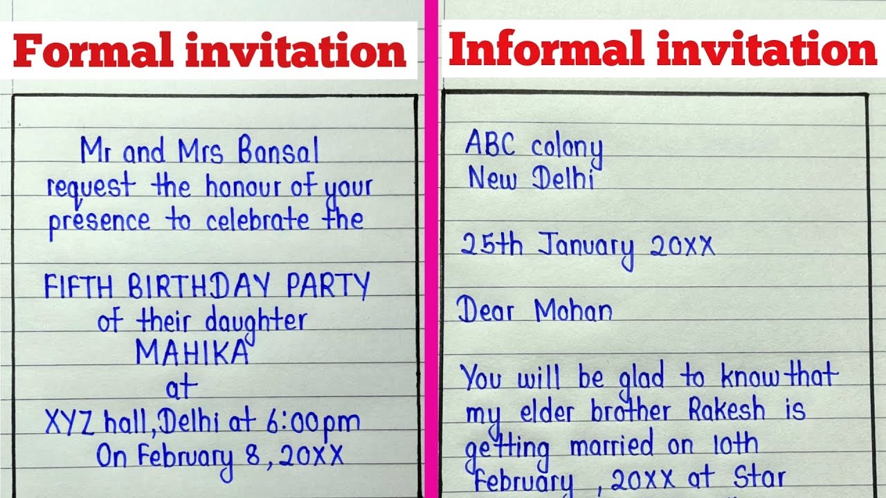 formal or informal invitation card class 12