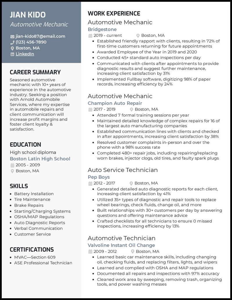 automotive technician resume