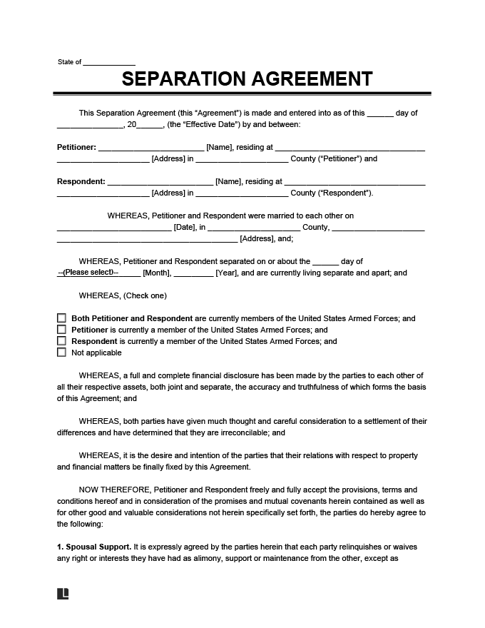 bc separation agreement template