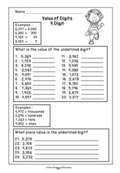 4 digit numbers place value worksheet