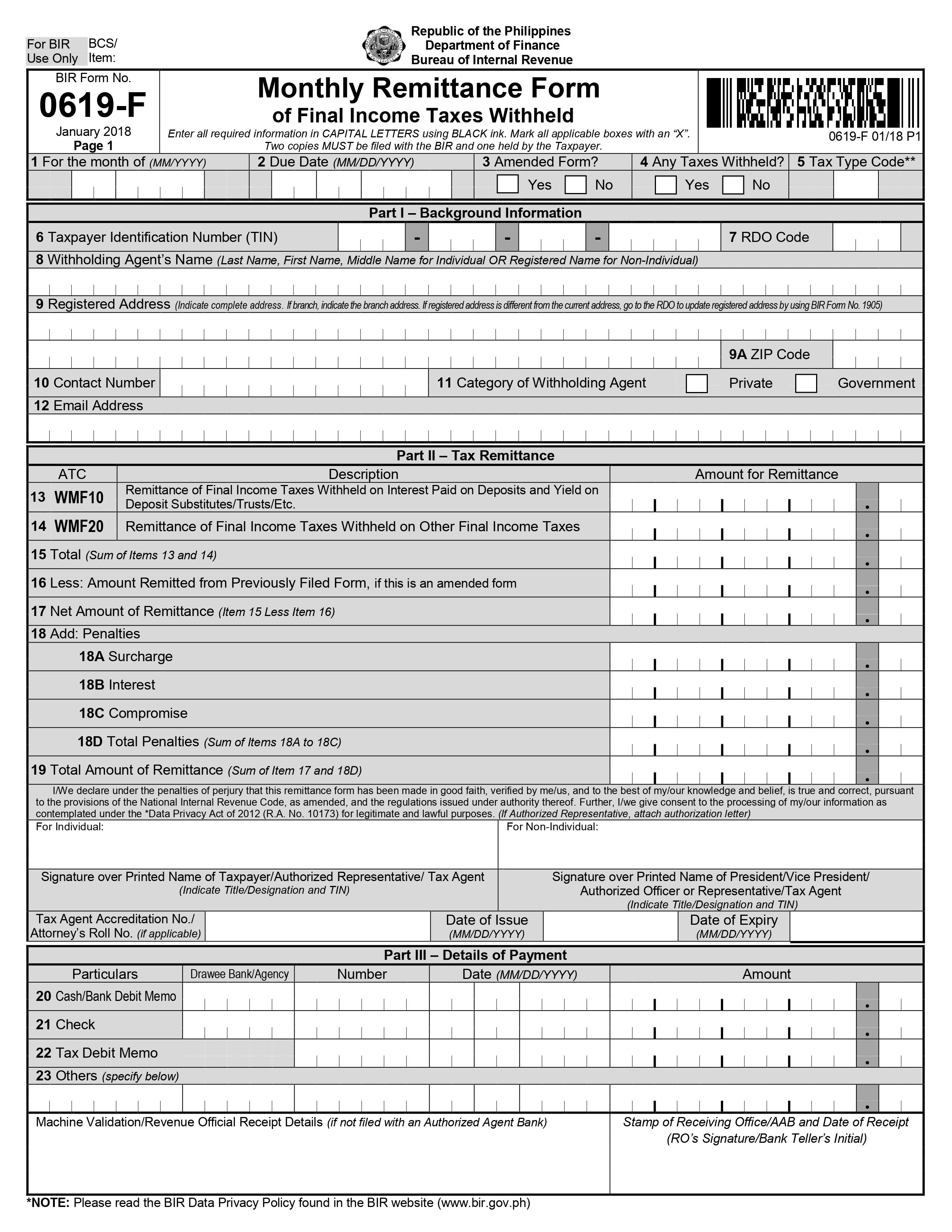 bir form 1619 e