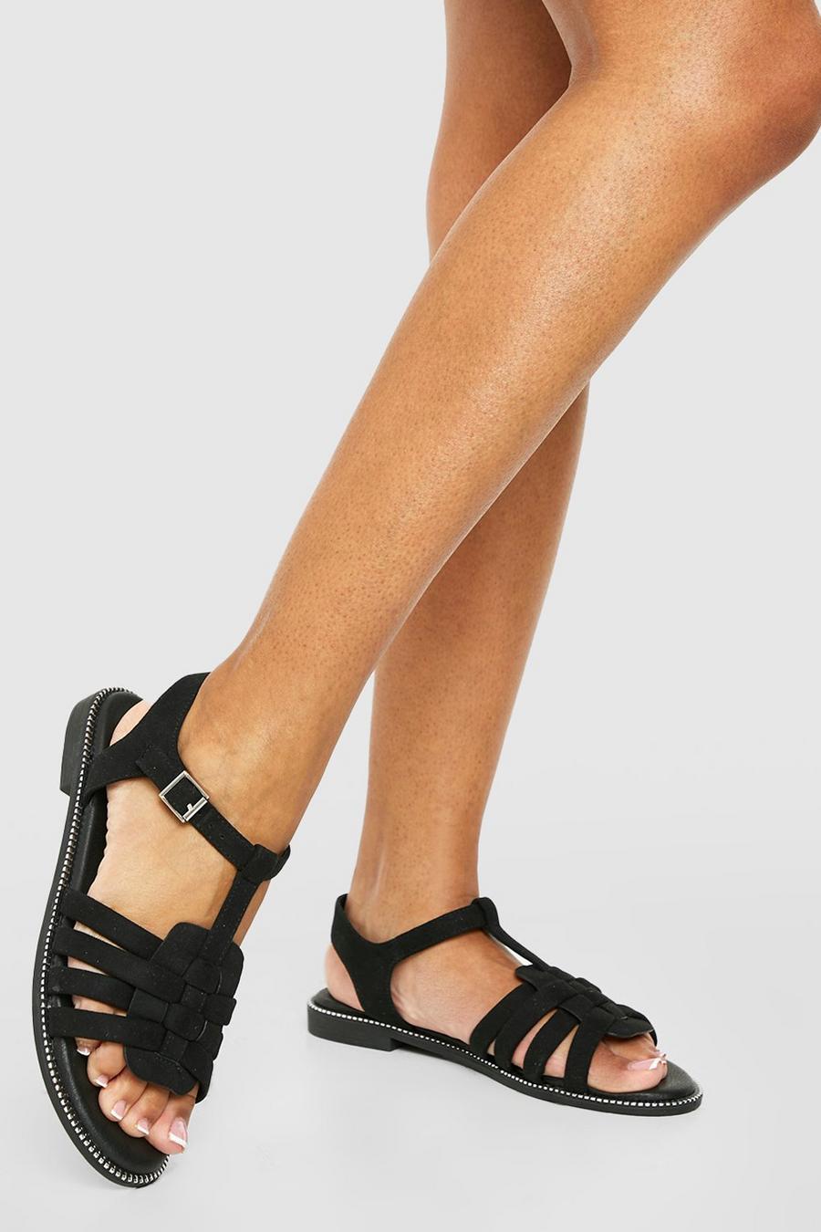 black gladiator flat sandals