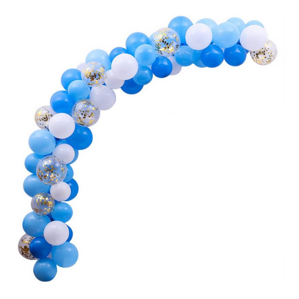 blue and white balloon garland