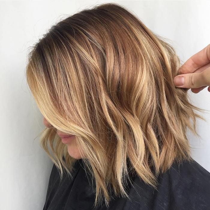 brown shoulder length hair with blonde highlights