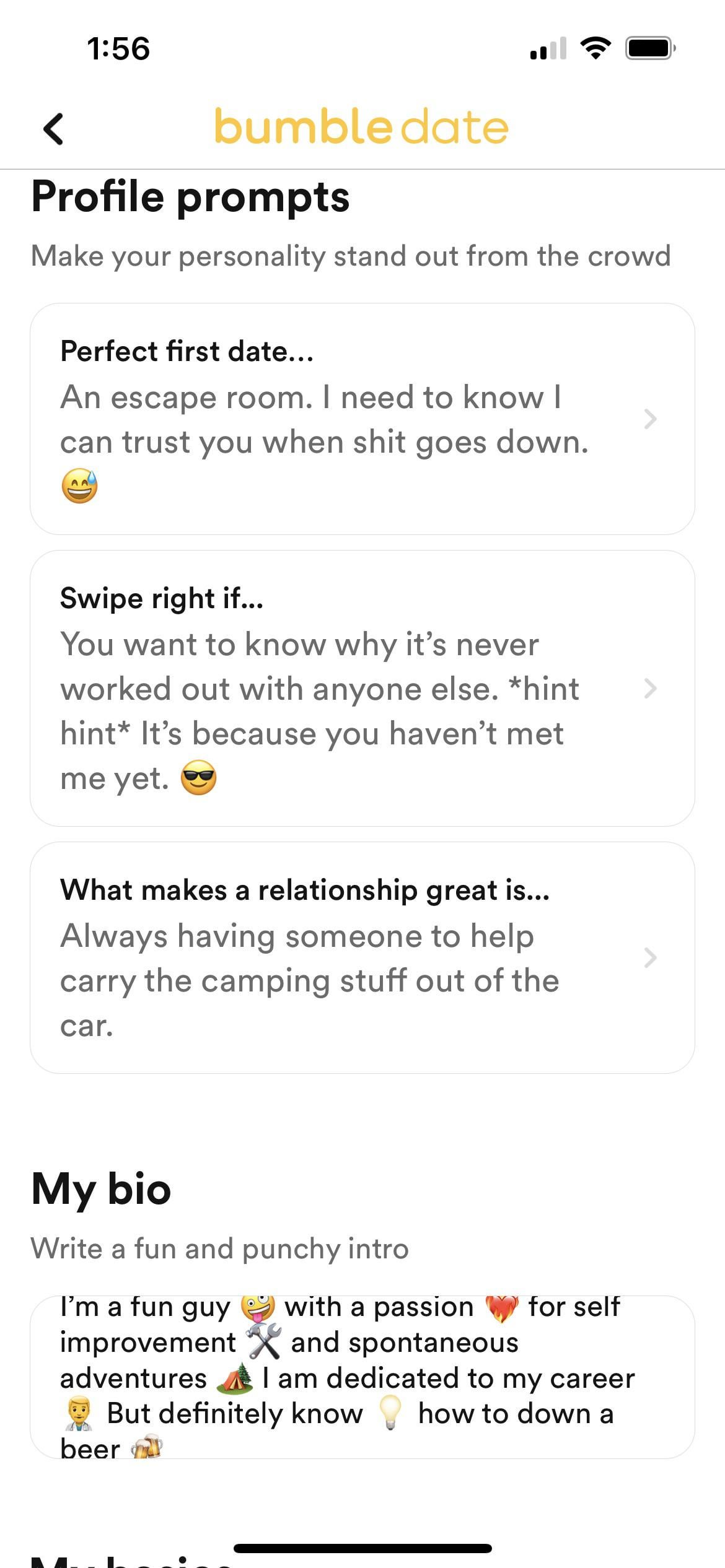 bumble prompt responses