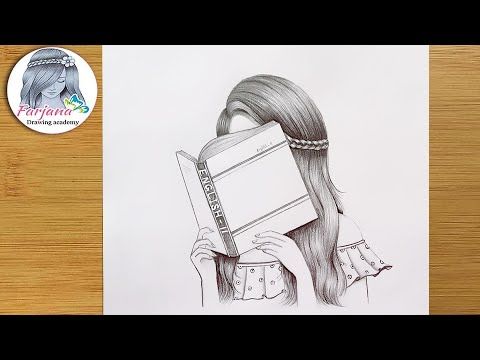 drawing of a girl studying