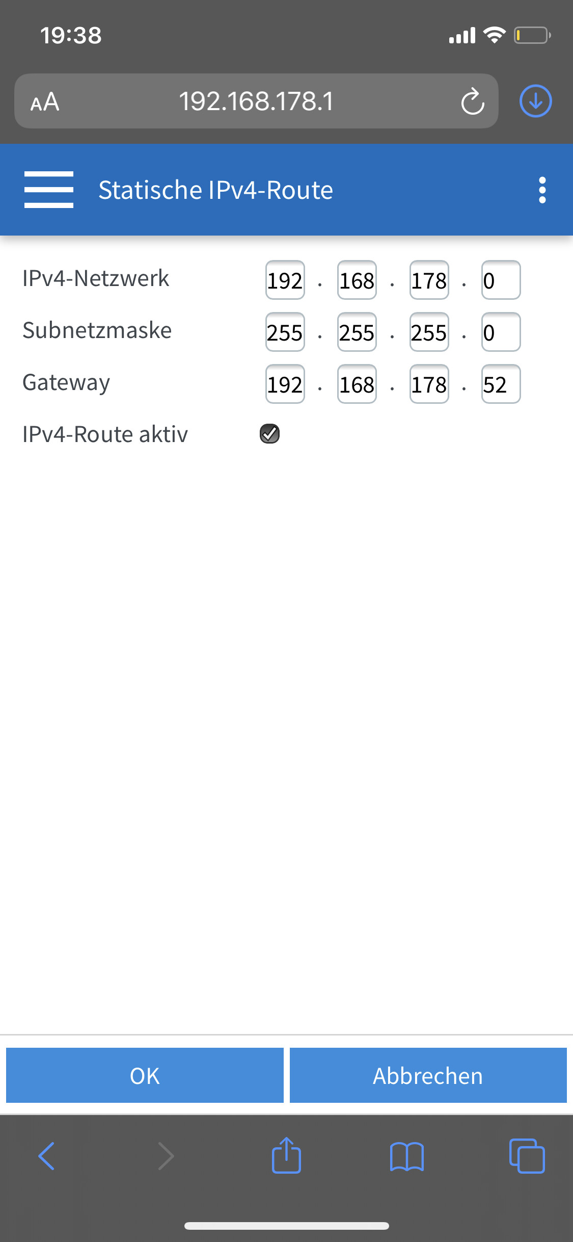 fritzbox static route