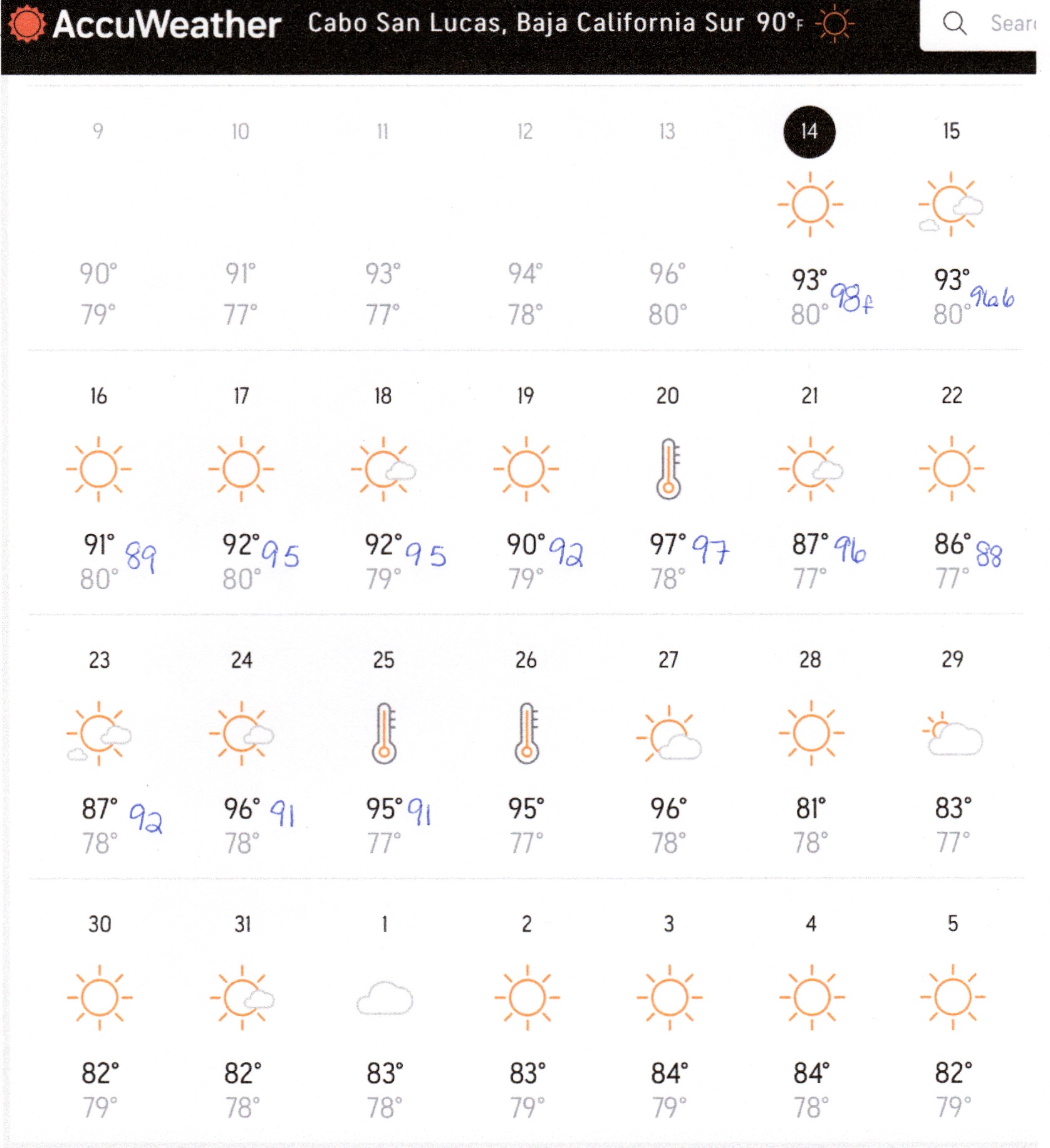 cabo 14 day forecast