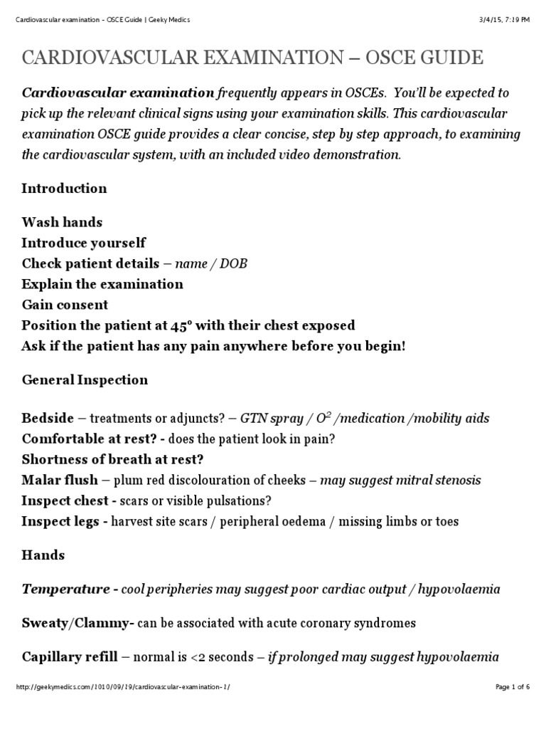 cardiovascular examination geeky medics