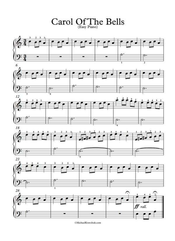 carol of the bells partitura piano