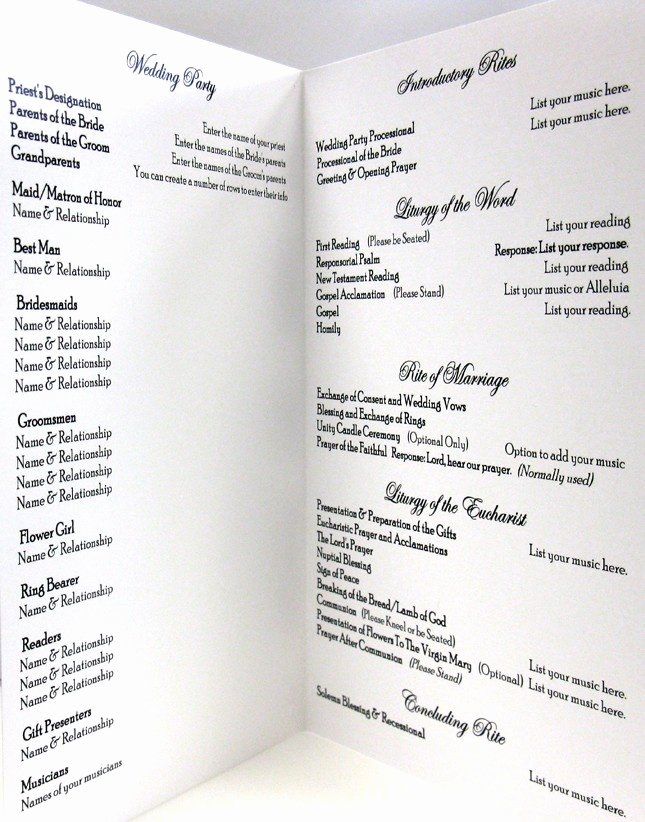 catholic wedding program template without mass