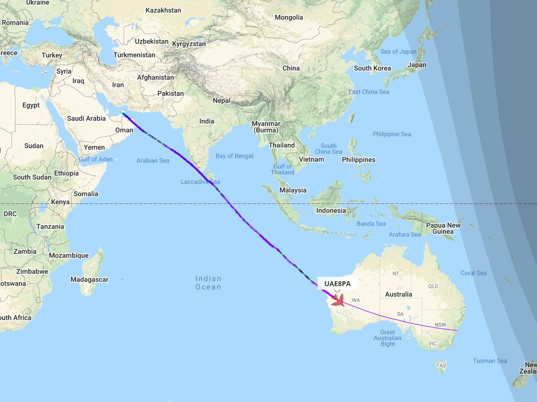 australia to dubai flight duration