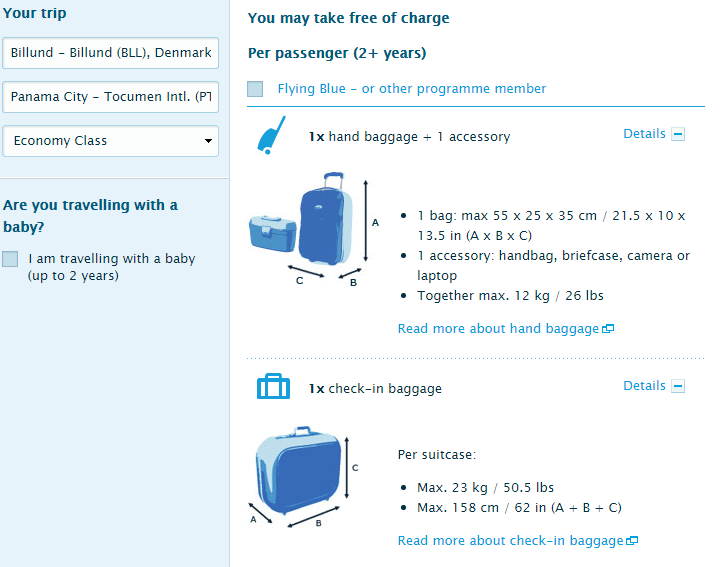 klm baggage allowance international flights