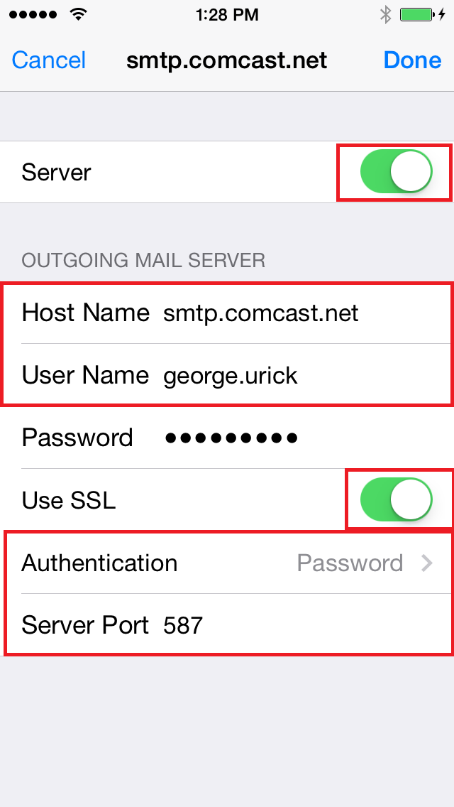 comcast imap settings iphone