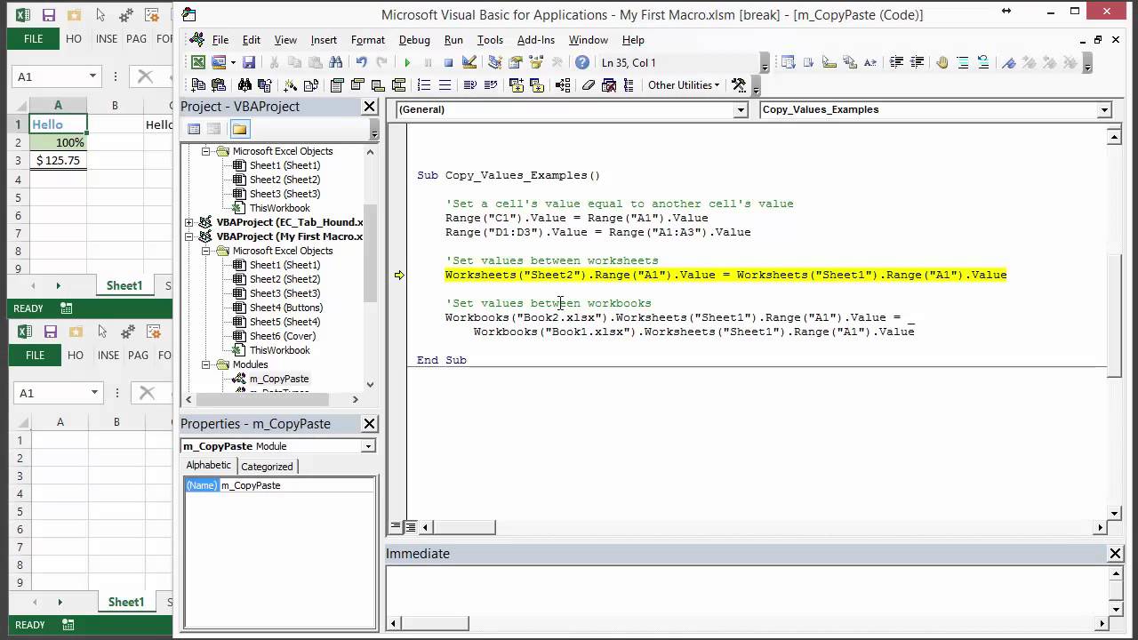 cells paste vba