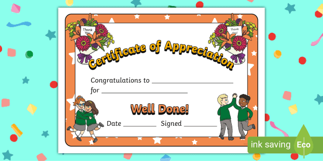 certificate of appreciation template for kids