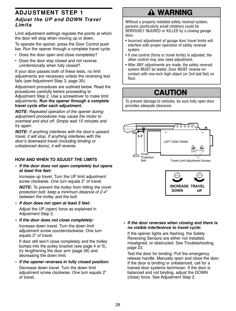 chamberlain garage door opener travel adjustment