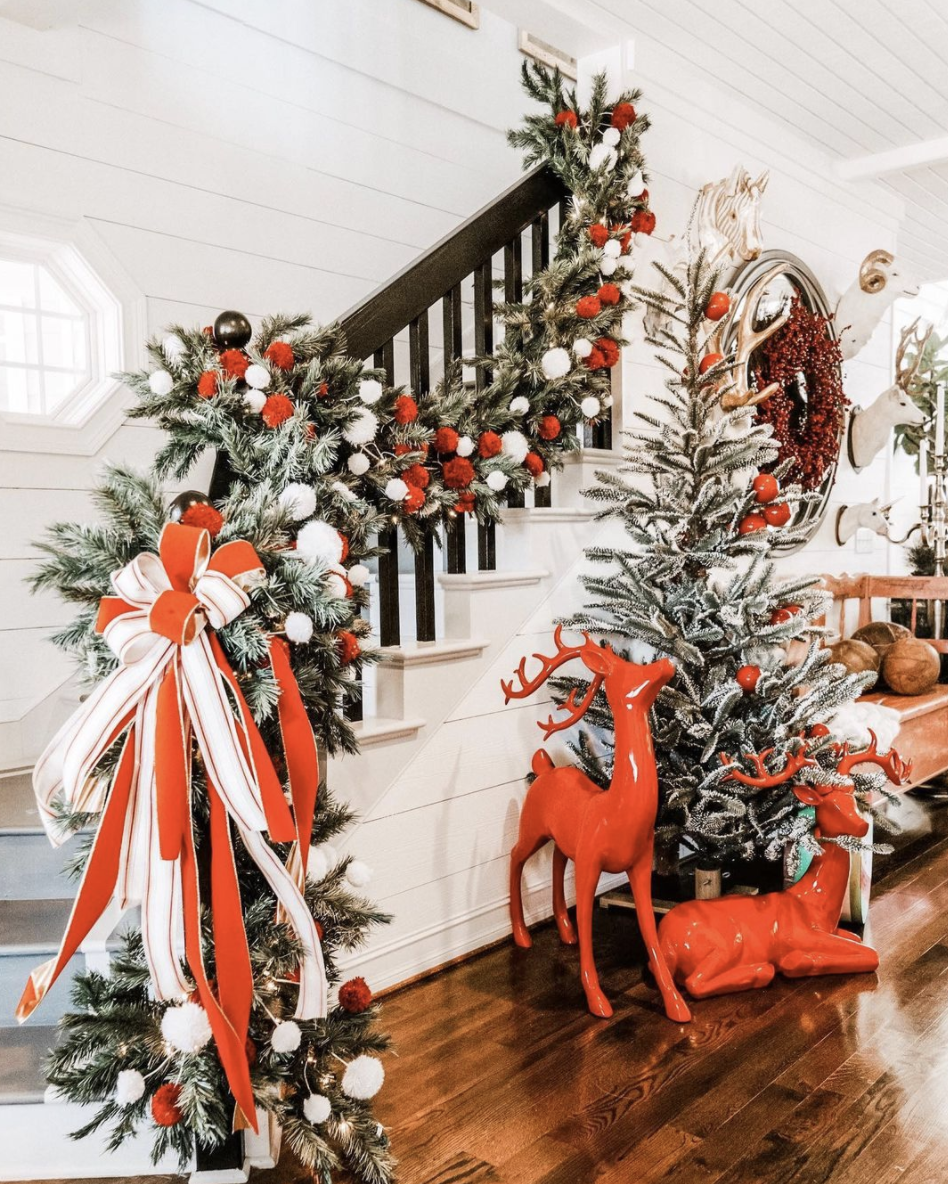 christmas decorations on staircase