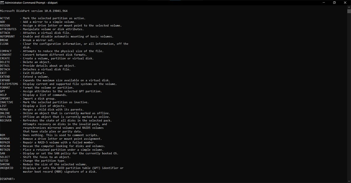 command 38 volume partition disk