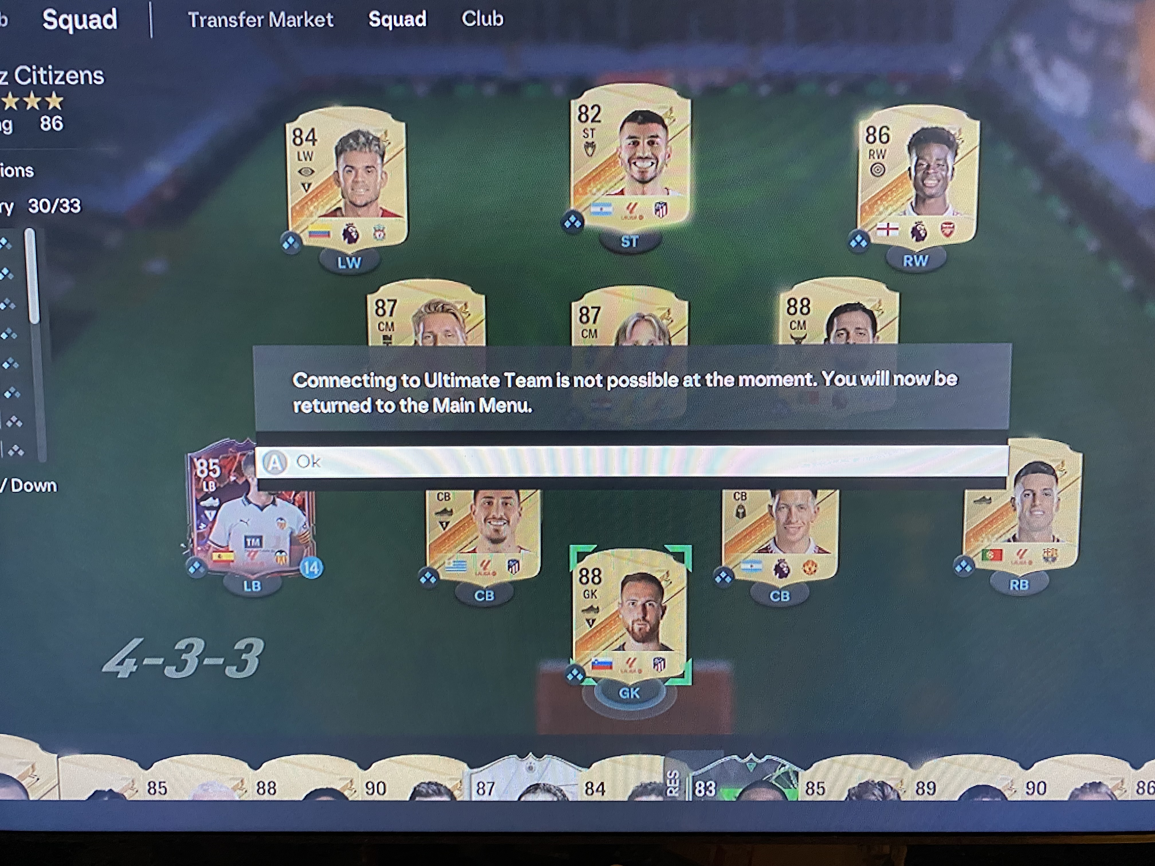 connecting to ultimate team is not possible at the moment