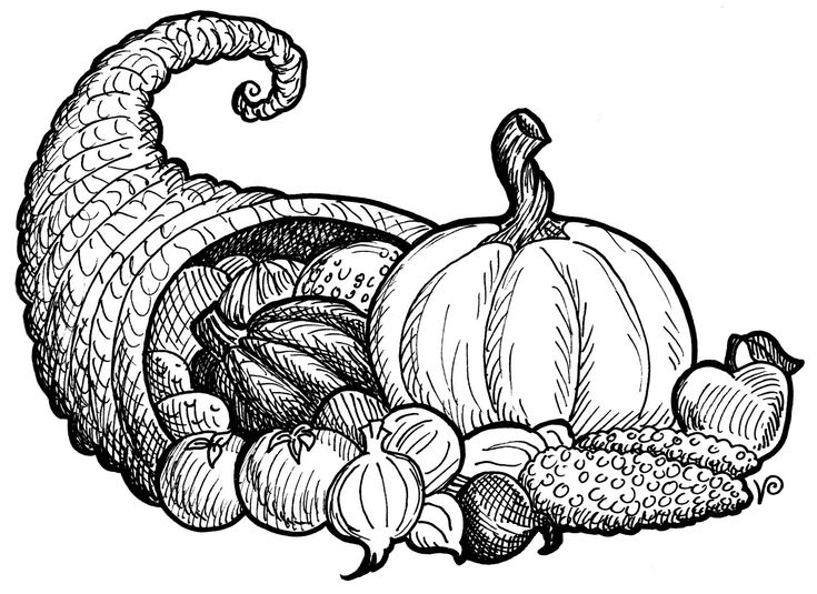 cornucopia clipart black and white