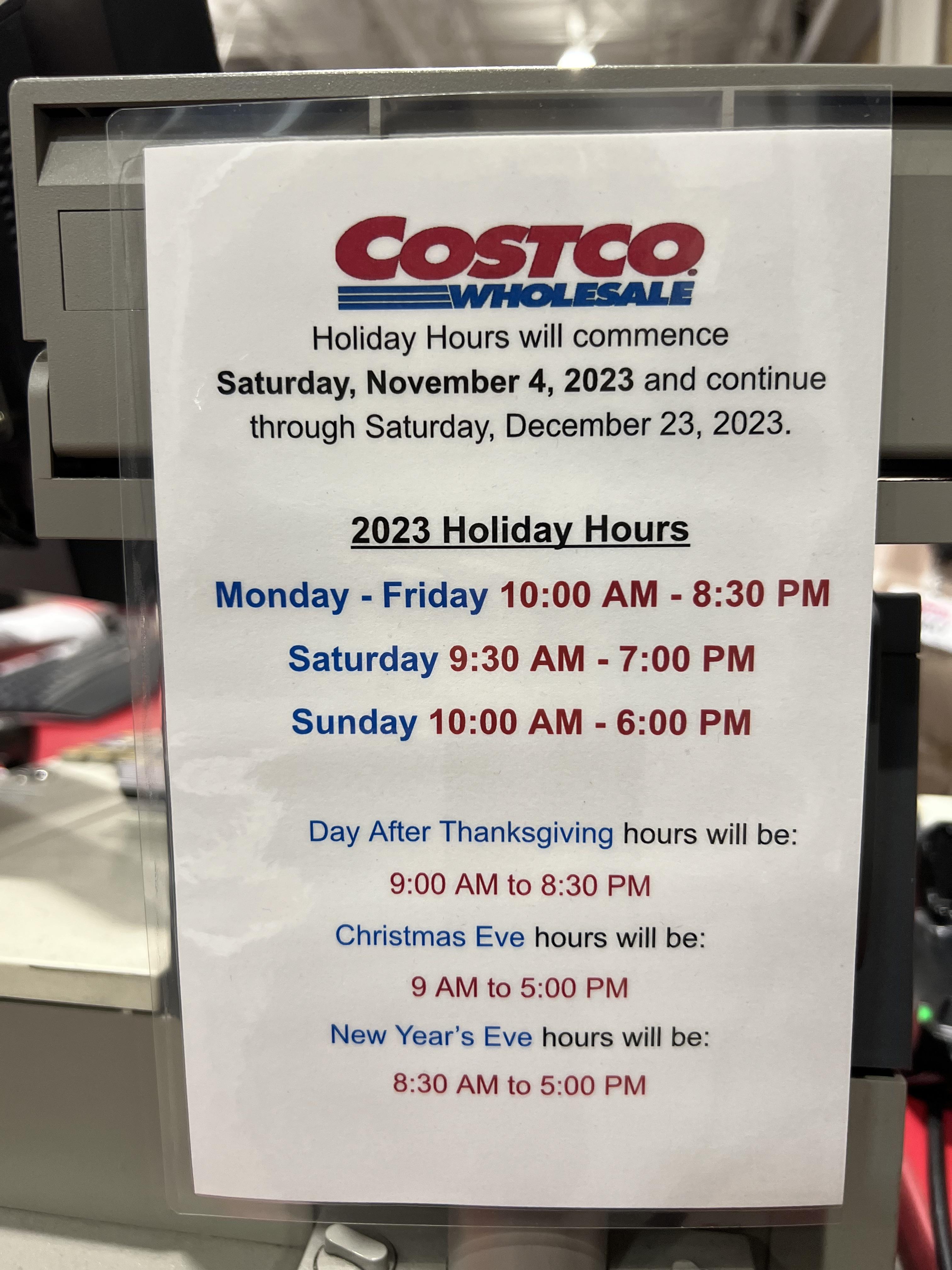 costco holiday hours washington