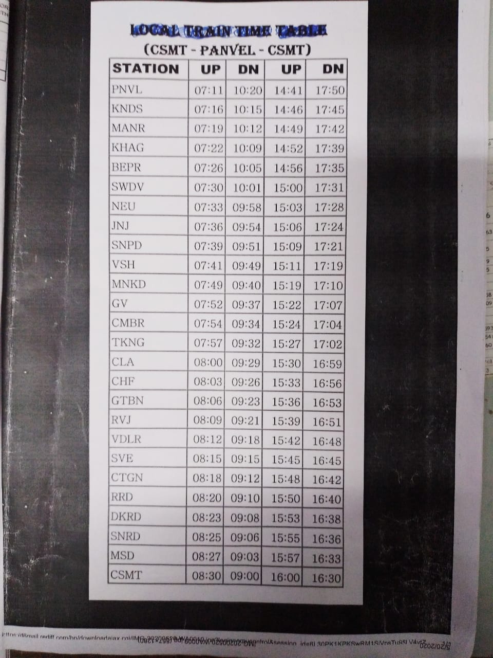 cst local time table