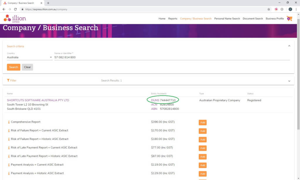 d-u-n-s number lookup australia