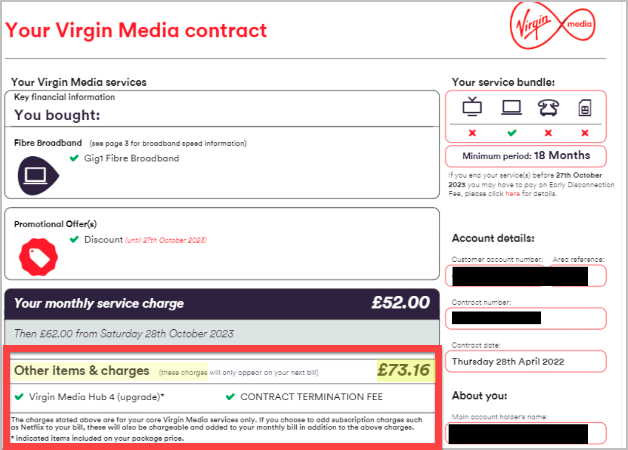 virgin early termination fee