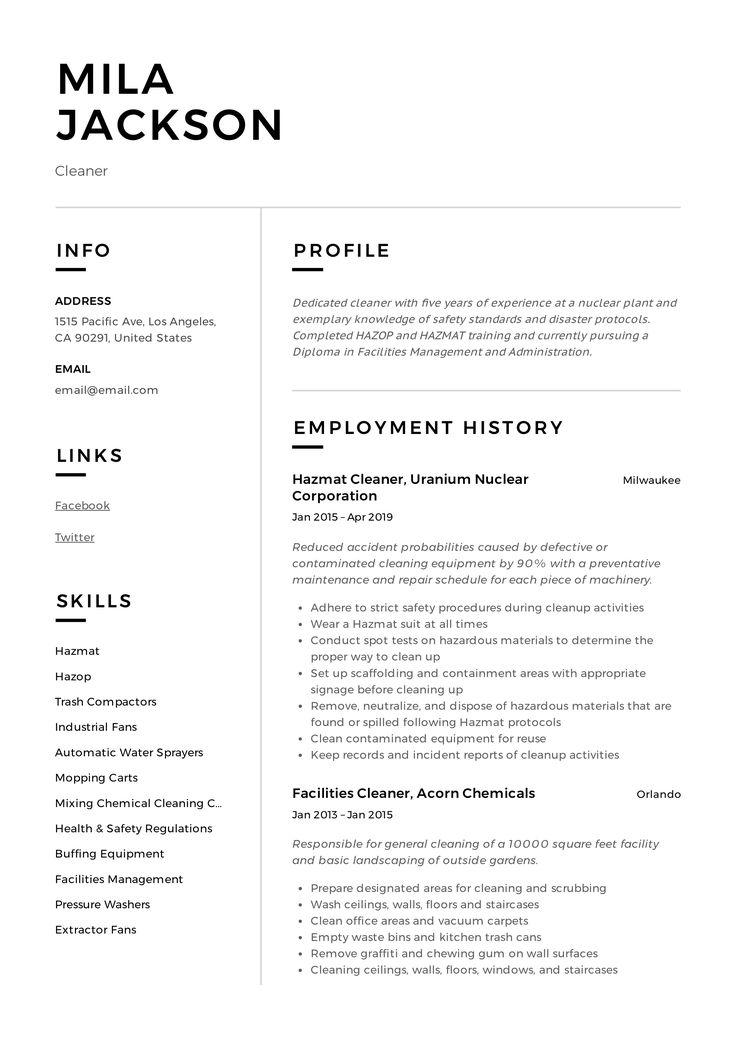 cleaner resume examples