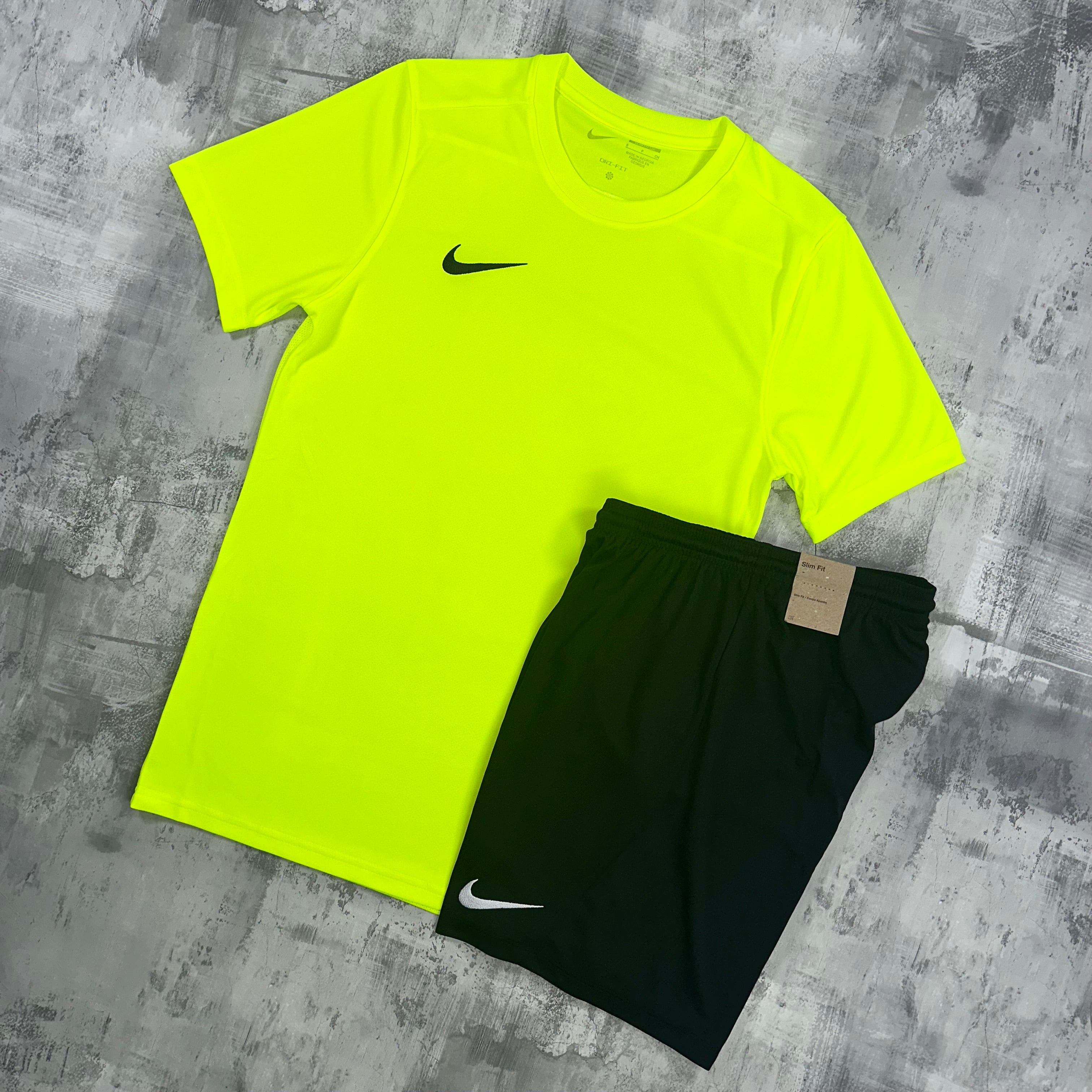 neon nike top and shorts