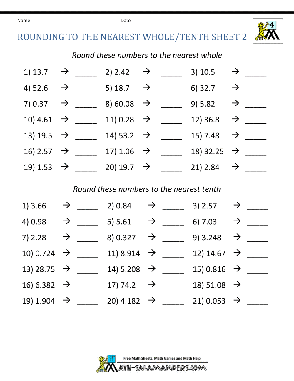 round to the nearest tenth worksheets