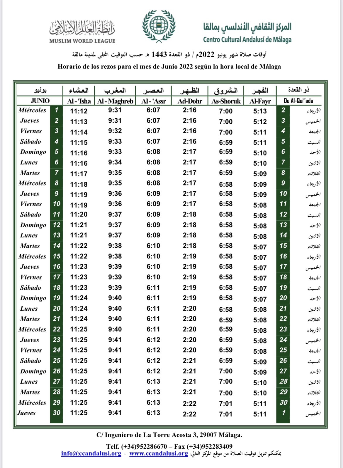 توقيت الصلاة في اسبانيا