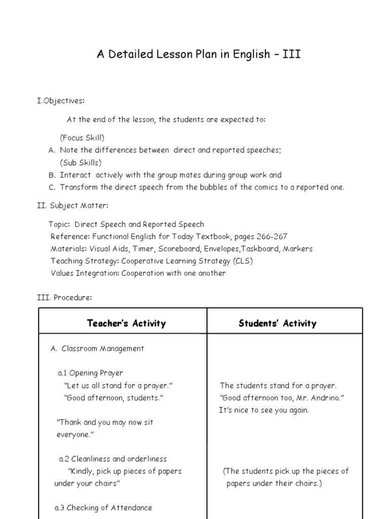 detailed lesson plan for grade 3 english